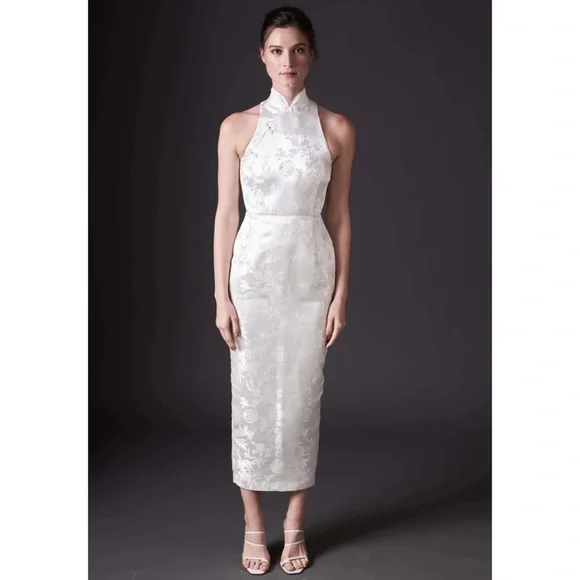 SAU LEE Jill Chinese Jacquard Pencil Dress White - Picture 2 of 7